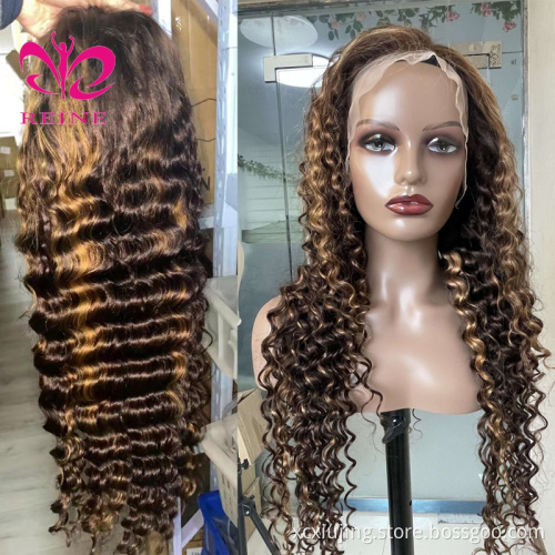 Indian 30 Inch Raw Vendor Ombre Curly Color Real Frontal Wig Blond Highlight 4/27 13x4 Deep Wave Lace Front Human Hair Wigs